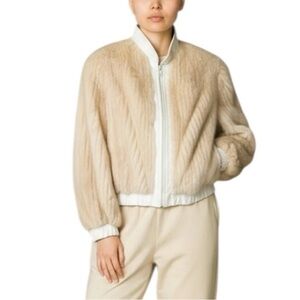 Neutral Beige Faux-Fur Bomber Jacket - Women's